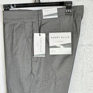 Perry Ellis Portfolio Men's Slim-Fit Non-Iron Stretch Dress Pants Gray 33x30 $95